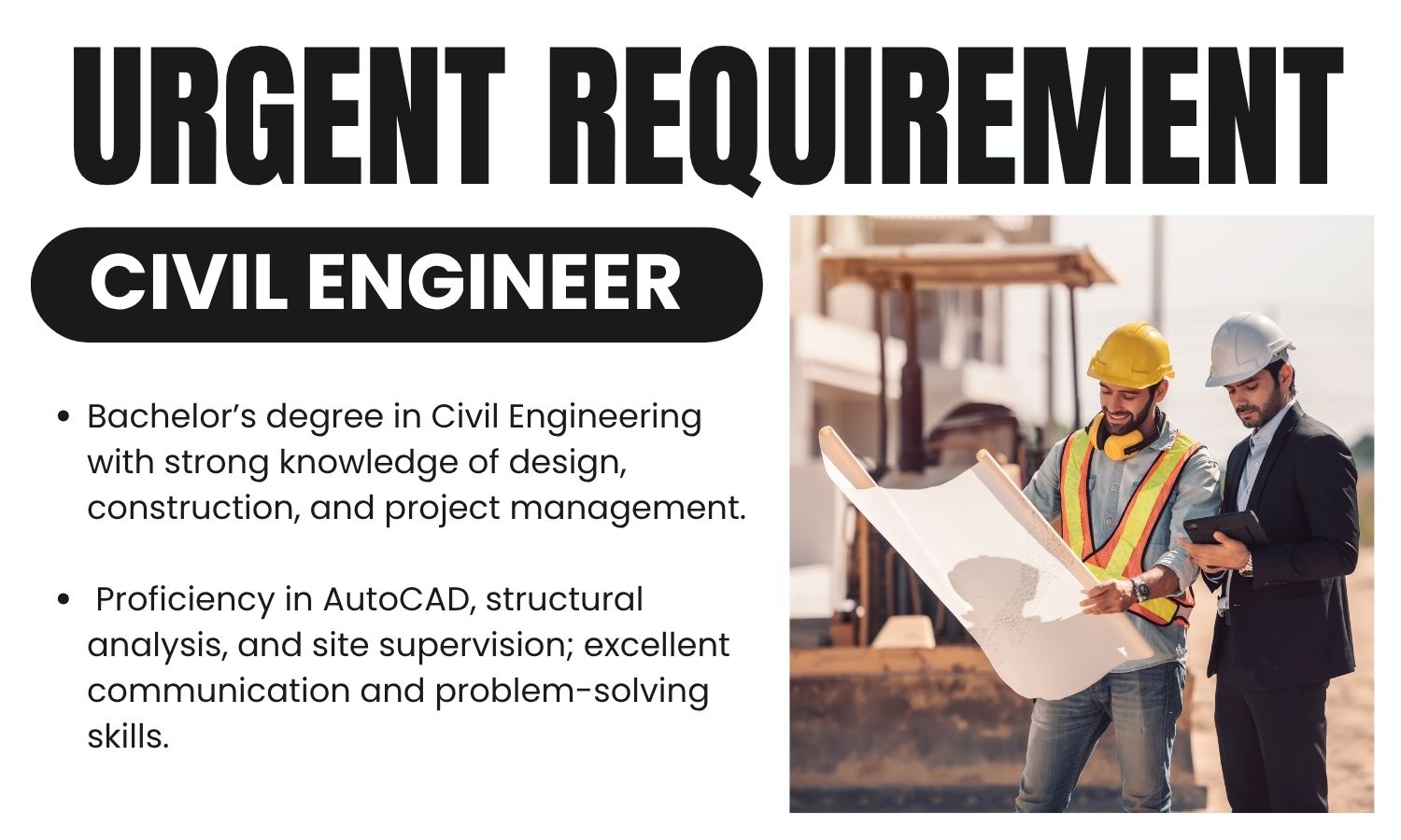 Urgent Requirement For Civil Engineer in Cesra Construction